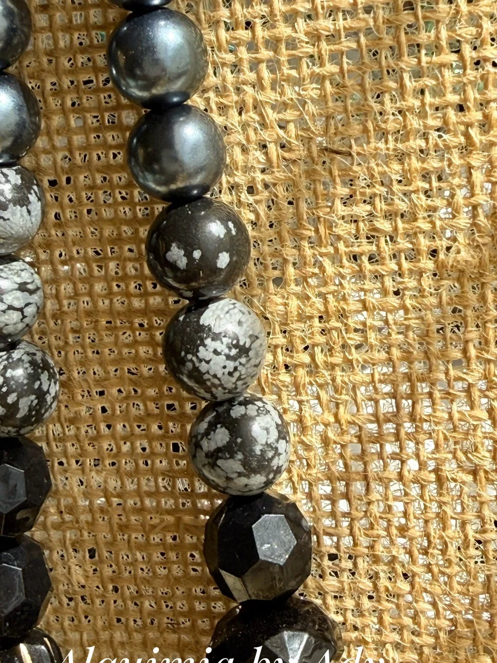 HIGH SUMMER + Black Faceted & Textured Beaded Necklace snowflake obsidian